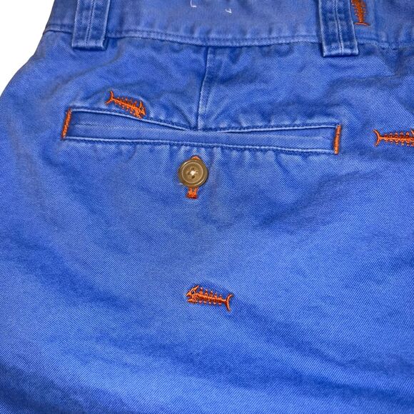 J McLaughlin Shorts Men 34 Blue Beachy Embroidered Fish Skeleton Preppy Chinos - Picture 9 of 14